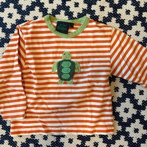Boden Kids Orange and White Striped Long Sleeve Tee with Turtle